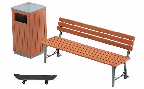 Park Bench And Trash Can, Hasegawa, Model Kit, 1/12, 4967834620100