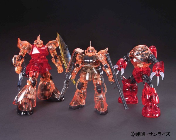 MS-06S Char Aznable's Zaku II Commander Type, MS-14S (YMS-14) Gelgoog Commander Type, MSM-07S Z'Gok Commander Type (Clear Color), Kidou Senshi Gundam, Bandai, Model Kit, 1/144