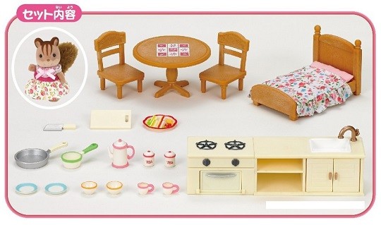 Walnut Squirrel Furniture Set, Sylvanian Families, Epoch, Accessories