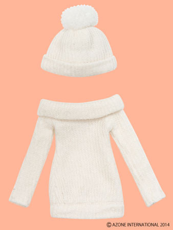 Bonbon Knit Cap & Hokkori Off Shoulder Knit One-piece Set (Off White), Azone, Accessories, 1/6, 4580116048685