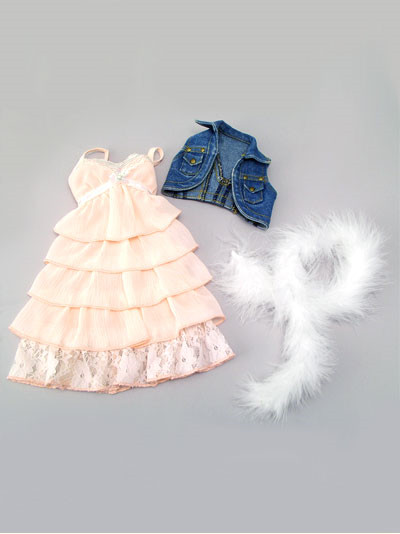 Pink Layered Dress And Denim Vest Set, Volks, Accessories