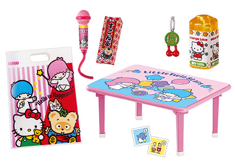 Ahiru no Pekkle, Chie, Eddy, Emmy, Hello Kitty, Kiki, Lala, Maiko, Naomi, Pokopon Nikki, Terumi, Tomo, Tuxedo Sam, Uzura, Yoshiko, Sanrio Characters, Re-Ment, Trading