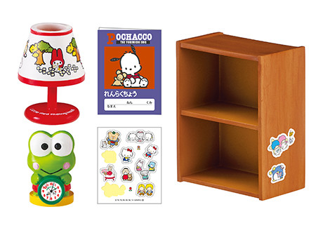 Choppy, Chum, Den Den, Hasunoue Keroppi, Inu-kun, Jimmy, Kiki, Lala, Marron Cream, Minna no Tabo, Muu, My Melody, Nya Ni Nyu Nye Nyon, Pam, Patty, Pochacco, Pokopon Nikki, Teru Teru, Tuxedo Sam, Uzura, Sanrio Characters, Re-Ment, Trading