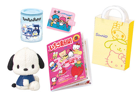 Ahiru no Pekkle, Hasunoue Keroppi, Hello Kitty, Ichigo no Ousama, Kiki, Lala, Marron Cream, Minna no Tabo, My Melody, PataPataPeppy, Pochacco, Pokopon Nikki, Pompompurin, Tam, Sanrio Characters, Re-Ment, Trading