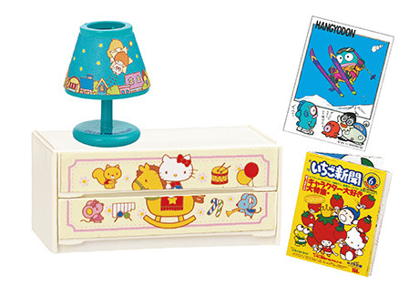 Hangyodon, Hasunoue Keroppi, Hello Kitty, Ichigo no Ousama, Itarou, Joey, Judy, Kiki, Lala, Minna no Tabo, Otamaro, Rorry, Sayuri, Sanrio Characters, Re-Ment, Trading
