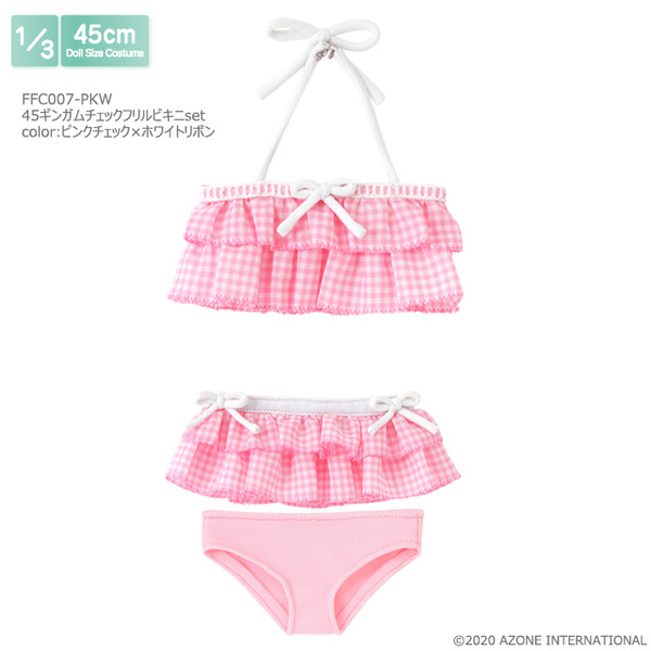 45 Gingham Check Frilled Bikini Set (Pink Check x White Ribbon), Azone, Accessories, 1/3, 4573199838533