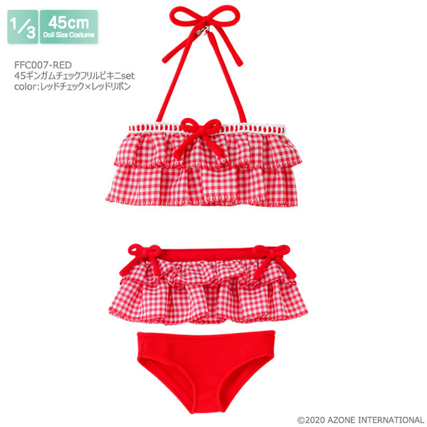 45 Gingham Check Frilled Bikini Set (Red Check x Red Ribbon), Azone, Accessories, 1/3, 4573199838540