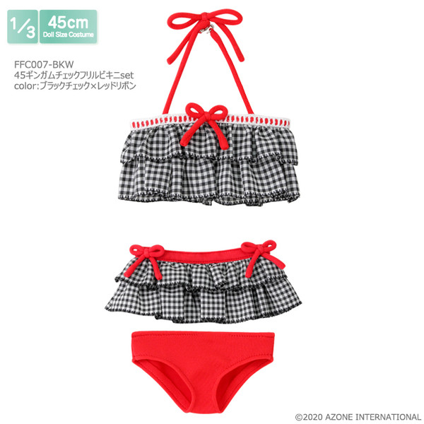 45 Gingham Check Frilled Bikini Set (Black Check x Red Ribbon), Azone, Accessories, 1/3, 4573199838519
