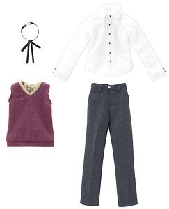 Boys Knit Vest School Uniform Set (Bordeaux x Dark Gray), Azone, Accessories, 1/6, 4560120204833