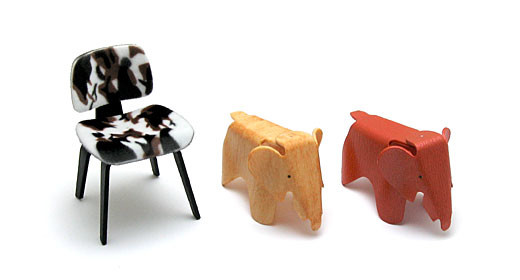 Eames DCW (Pony Skin) And Plywood Elephants (Natural And Red), Reac Japan, Accessories, 1/12
