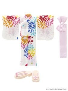 Yukata Set -Large Flowered Fireworks- (White), Azone, Accessories, 1/12, 4582119983994