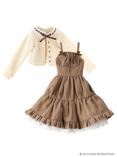 Lace Collar Cardigan & Cami One-piece Dress Set (Yellow x Brown), Azone, Accessories, 1/6, 4582119985585