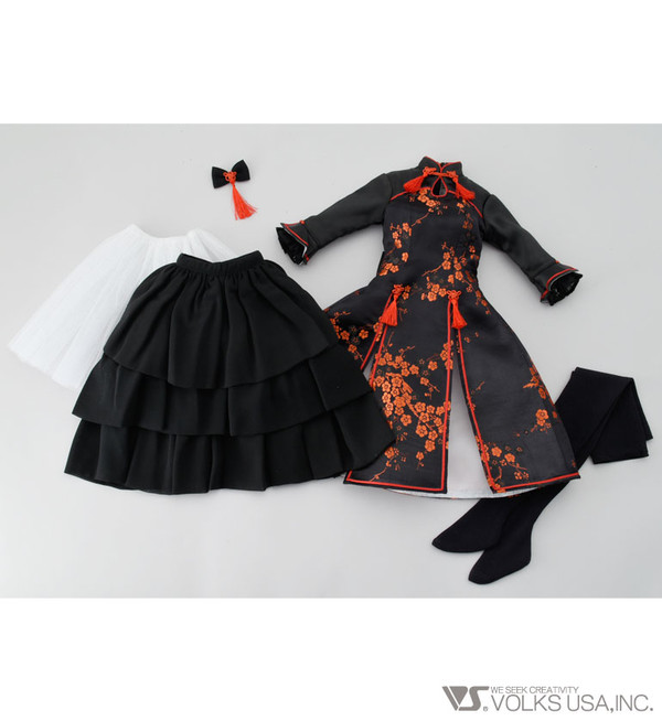 Peach Blossom Chinoiserie Dress (Black) (Black), Volks, Accessories