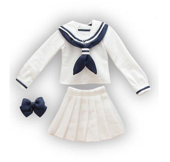 Short Sleeve Sailor Uniform Ribbon & Tie Set (White x Navy), Azone, Accessories, 1/6