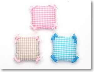 Gingham Check Cushion With Ribbon A (Pink/Light Blue/Beige), Azone, Accessories, 1/6, 4571117001168