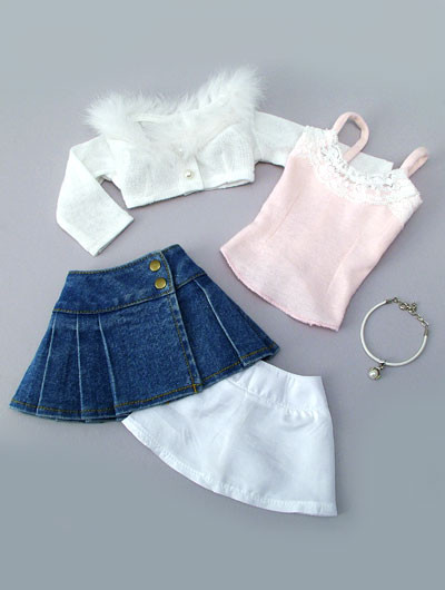 Fur Bolero And Denim Mini Skirt Set, Volks, Accessories, 1/3
