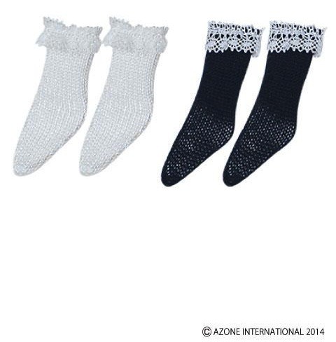 Fluffy Lace Knit Socks Set (Set A (White & Navy)), Azone, Accessories, 1/12, 4580116047299