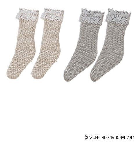 Fluffy Lace Knit Socks Set (Set B (Gray Beige & Beige)), Azone, Accessories, 1/12, 4580116047305