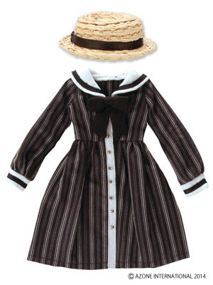 Boater Hat & Omoide Sailor Dress Set (Chocolate Stripe), Azone, Accessories, 4580116047411