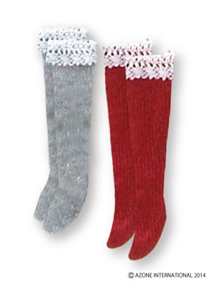 Fluffy Lace Knit Socks (B set - Grey & Red), Azone, Accessories, 4580116047503