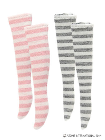 Stripe Over Knee Socks II (C Set (Pink x White Stripe/Gray x White Stripe)), Azone, Accessories, 1/6, 4580116046933