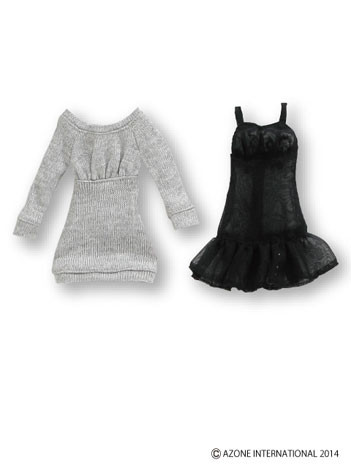 PNM Light Knit One-piece Dress Set (Gray x Black), Azone, Accessories, 1/6