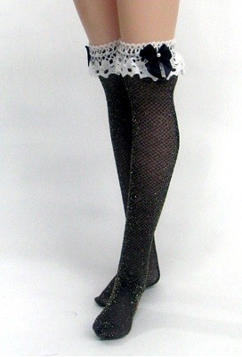 Ribbon High Socks (Black Gold / White Lace), Volks, Accessories, 1/3
