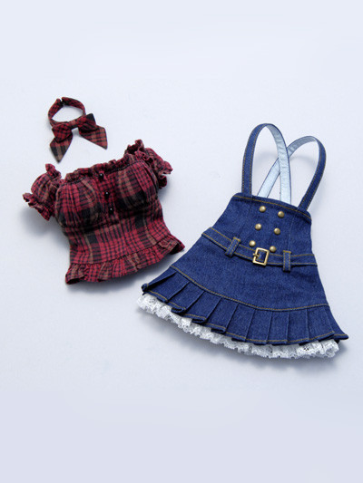 Denim Pleated Jumper Dress Set, Volks, Accessories, 1/3