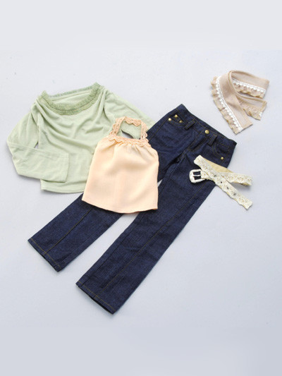 Comfy Macaron Green Top With Loose Jeans, Volks, Accessories, 1/3