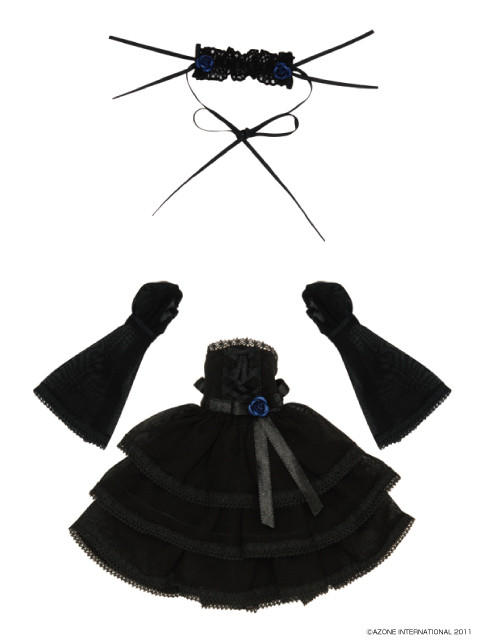 Rose Chiffon Dress Set (Black, Blue Roses), Azone, Accessories, 1/6, 4580116033254