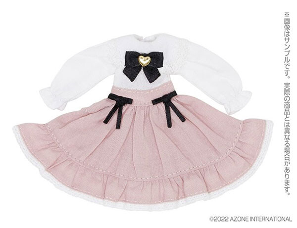Heart Ribbon Docking One Piece Dress (White x Pink), Azone, Accessories, 1/12, 4582119990985