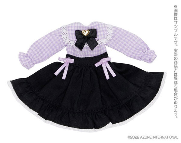 Heart Ribbon Docking One Piece Dress (Purple Gingham x Black), Azone, Accessories, 1/12, 4582119990978