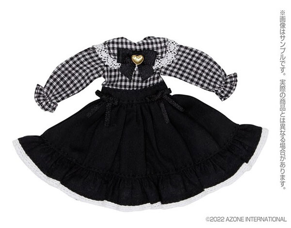 Heart Ribbon Docking One Piece Dress (Black Gingham x Black), Azone, Accessories, 1/12, 4582119990961